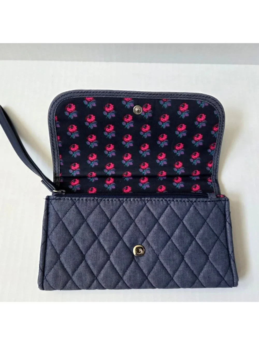 Vera Bradley Trimmed Wristlet Moonlight Navy Wallet Quilted Chambray Denim